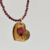 Collana Cuore - Granato e Bocciolo di Rosa