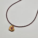 Collana Cuore - Granato e Bocciolo di Rosa