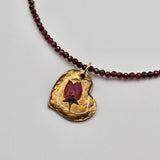 Collana Cuore - Granato e Bocciolo di Rosa