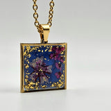 Collana Ciondolo Quadrato fiori Viola